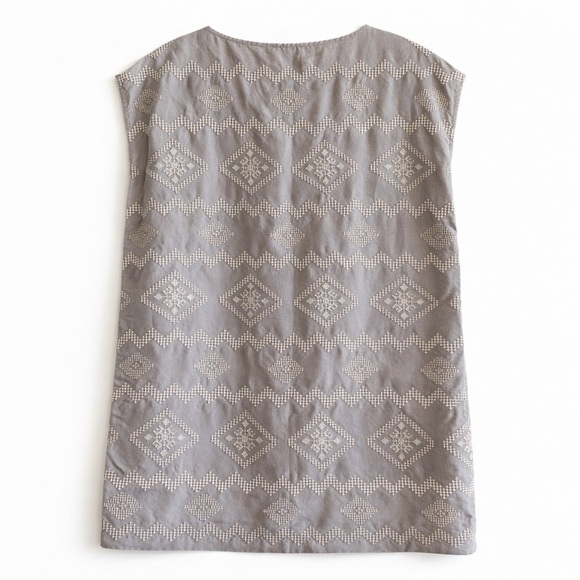 Aritzia Wilfred Blondelle XS Grey + White Embroidered Linen Blend Shift Dress - Picture 3 of 5